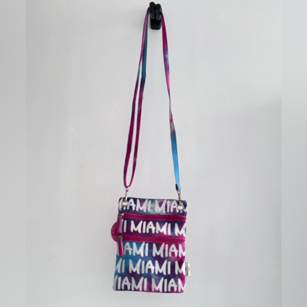 Robin Ruth Miami Pink Blue Canvas Graffiti Crossbody Bag